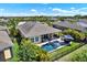 Aerial view of a backyard with a pool, patio with seating, and a well-maintained lawn, perfect for outdoor living at 6909 Crestpoint Dr, Apollo Beach, FL 33572