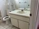Bright bathroom features a single sink vanity with storage and a toilet at 8130 Shalom Dr, Spring Hill, FL 34606