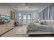 Light-filled main bedroom features a walkout to the pool, creating a comfortable and inviting space at 8701 Lake Calm Ln, Odessa, FL 33556
