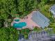 Aerial view of community pool surrounded by lush landscaping at 1624 Lullwater Ln, Lutz, FL 33549