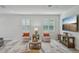 Bright living room with plantation shutters, cozy seating arrangement, and contemporary decor at 19183 Coastal Shore Ter, Land O Lakes, FL 34638