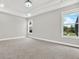 Bright bedroom features carpeted floors, tray ceiling and multiple windows providing natural light and fresh air at 20106 Bending Creek Pl, Tampa, FL 33647