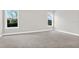 Bright bedroom with neutral carpet and trim, featuring two large windows offering natural light at 20106 Bending Creek Pl, Tampa, FL 33647