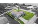 An aerial black and white view showcases a property at 22852 Fern Ct in Land O' Lakes, FL with boundary lines at 22852 Fern Ct, Land O Lakes, FL 34639