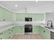Bright kitchen featuring light green cabinetry, white countertops, and stainless steel appliances at 2807 57Th S St, Gulfport, FL 33707