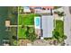 Aerial view featuring a swimming pool, backyard, dock, and a waterfront property at 4099 Pompano Se Dr, St Petersburg, FL 33705