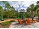 Playground area featuring a slide, rock wall, and Adirondack chairs surrounding a fire pit at 4345 Cadence Loop, Land O Lakes, FL 34638