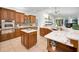 Spacious kitchen with custom cabinets, an island, stainless steel appliances, and marble countertops at 4962 Turtle Creek Trl, Oldsmar, FL 34677