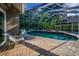 Tranquil screened pool area with patio seating offers a relaxing retreat with views of lush greenery at 4962 Turtle Creek Trl, Oldsmar, FL 34677