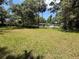 A shady green back yard, full of trees, is seen on a sunny day at 708 Keeling St, Brooksville, FL 34601