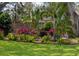 Manicured garden featuring lush tropical greenery, including ferns and bromeliads, bordering the property at 8260 32Nd N Ave, St Petersburg, FL 33710