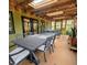 Enclosed patio featuring ample seating, string lights, and views of lush tropical landscaping at 8260 32Nd N Ave, St Petersburg, FL 33710