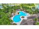 Aerial view of a resort-style community pool with lush landscaping and lounge areas at 1022 Montgomery Bell Rd, Wesley Chapel, FL 33543