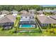 Aerial view of home showcasing screened-in pool and fully fenced backyard at 1022 Montgomery Bell Rd, Wesley Chapel, FL 33543