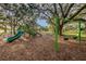 Community playground featuring a slide and swings, nestled among mature trees at 1766 Hitching Post Ln, Dunedin, FL 34698