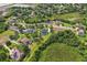 Aerial view of neighborhood and homes with mature landscaping and scenic ponds at 19803 Prince Benjamin Dr, Lutz, FL 33549