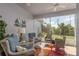 Inviting screened lanai with wicker seating and colorful rug for relaxing and enjoying the outdoors at 2747 Wood Pointe Dr, Holiday, FL 34691