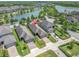 Aerial view of the property in a neighborhood with pond at 3095 Riders Pass, Odessa, FL 33556