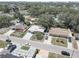 An aerial view showcases the neighborhood, including colorful homes with well-kept yards on tree-lined streets at 3104 W Powhatan Ave, Tampa, FL 33614