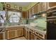 Well-lit kitchen featuring wooden cabinets and hardware and a garden view at 3104 W Powhatan Ave, Tampa, FL 33614