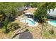 Aerial view of a backyard with a kidney-shaped pool, patio, and trampoline at 3139 W Varn Ave, Tampa, FL 33611