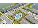 Community pool and clubhouse with lounge chairs, landscaped grounds, and neighborhood streets at 3228 Bryant Park Dr, New Port Richey, FL 34655