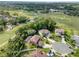 An aerial view of a residential area near a golf course featuring several homes with screened in pools at 4750 Augusta Ave, Oldsmar, FL 34677