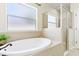 Elegant bathroom featuring a soaking tub and a glass-enclosed shower at 10536 Shady Preserve Dr, Riverview, FL 33579
