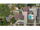 Aerial shot displaying a private pool, lush backyard, and driveway leading to a detached garage at 2449 16Th N St, St Petersburg, FL 33704
