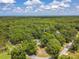 Stunning aerial perspective of a neighborhood surrounded by verdant trees and lush greenery on a sunny day with fluffy clouds at 25623 Inkwood Pl, Wesley Chapel, FL 33544