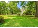 Lush backyard featuring mature trees, wooden fencing and ample space for outdoor activities at 25623 Inkwood Pl, Wesley Chapel, FL 33544