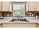 Kitchen sink showcasing a double basin and window view, framed by wooden cabinets at 25623 Inkwood Pl, Wesley Chapel, FL 33544