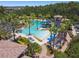 Aerial view of a luxurious community pool with water slides, sun loungers, and a splash zone surrounded by palm trees at 4583 Barletta Ct, Wesley Chapel, FL 33543