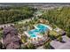 An aerial view of a resort-style pool area with palm trees and lounge chairs at 4583 Barletta Ct, Wesley Chapel, FL 33543