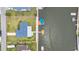 Aerial view highlighting the home's position, boundaries, and proximity to a private dock on a canal at 4976 Cedarbrook Ln, Hernando Beach, FL 34607