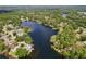 Expansive aerial view of a tranquil lake bordered by lush trees and beautiful residences at 5720 Half Moon Lake Rd, Tampa, FL 33625