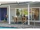 The backyard patio is right next to the pool and offers a dining space with curtains for added privacy at 6611 Surfside Blvd, Apollo Beach, FL 33572