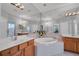 Luxurious bathroom featuring a garden tub, double sinks, and large mirrors for a spa-like experience at 8223 Haven Harbour Way, Bradenton, FL 34212