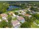 Scenic aerial shot of homes near a serene lake surrounded by lush greenery and mature trees at 18518 Bittern Ave, Lutz, FL 33558