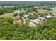 Scenic aerial view showcasing the lush surroundings, a golf course, and a lake in this residential community at 1877 Muirfield Way, Oldsmar, FL 34677