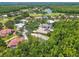 Stunning aerial view of a golf community featuring well-maintained homes, lush greenery, and serene lakes at 1877 Muirfield Way, Oldsmar, FL 34677
