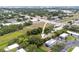 Aerial view of property with green space, proximity to shops and main roads; arrow points to the home at 2174 62Nd N St, Clearwater, FL 33760