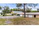 Exterior view of yellow house with garage unit and large parking area surrounded by mature trees at 2174 62Nd N St, Clearwater, FL 33760
