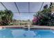Private screened-in pool with a jacuzzi surrounded by lush tropical vegetation at 3322 Cypress Landing Dr, Valrico, FL 33596