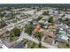 Aerial view of a suburban neighborhood featuring homes with pools, mature trees, and proximity to shopping areas at 8263 132Nd St, Seminole, FL 33776