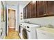 Laundry room with a washer, dryer, utility sink, and upper cabinets for storage at 15135 Azra Dr, Odessa, FL 33556