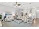 Bright living room with cozy furniture, tray ceiling, and an open kitchen layout at 19652 Ship Wheel Way, Land O Lakes, FL 34638