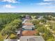 An aerial shot capturing rows of homes with pools and tree-lined streets that blend into a lush green landscape at 3230 Bellericay Ln, Land O Lakes, FL 34638