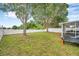 Expansive backyard with mature trees and a white fence, perfect for outdoor activities and enjoying the surrounding nature at 3230 Bellericay Ln, Land O Lakes, FL 34638