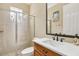 Modern bathroom featuring a glass-enclosed shower and stylish vanity at 3404 W Sevilla St, Tampa, FL 33629
